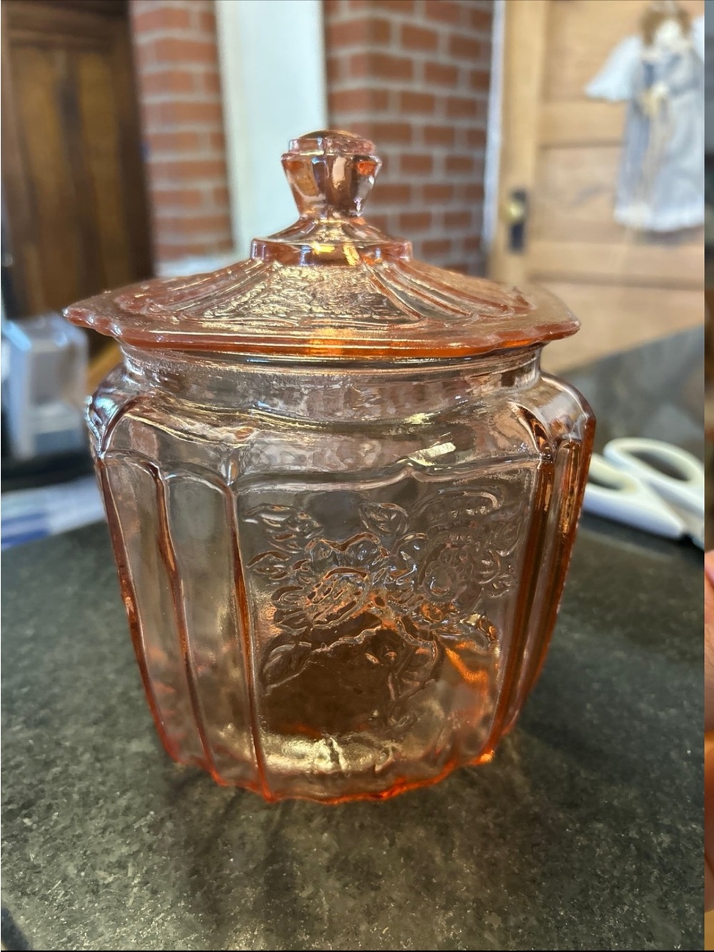 Depression-Era Pink Glass Covered cookie Jar